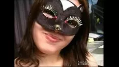 Play Sweetness and grinningy cloaked missy hand job